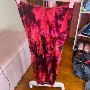 AKIRA Vibrant Pink and Red Tie-Dye strapless dress